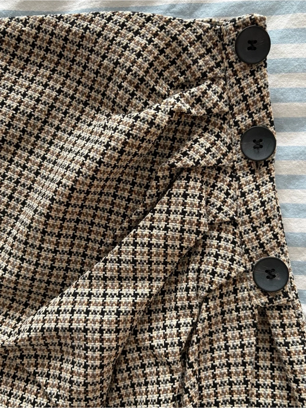 Zara‎ Wrap Buttons Pencil Skirt Plaid Houndstooth Check Size M NWOT